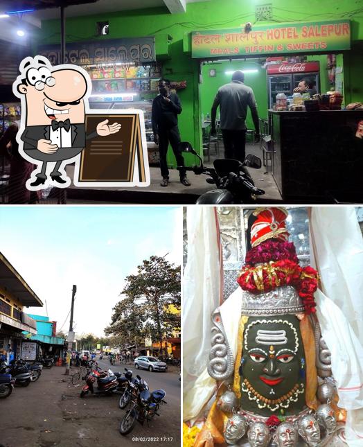 This is the picture showing exterior and food at Hotel salepur sweets