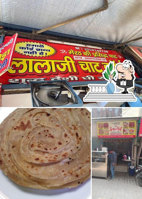 Take a look at the picture depicting exterior and food at Lala ji chat corner