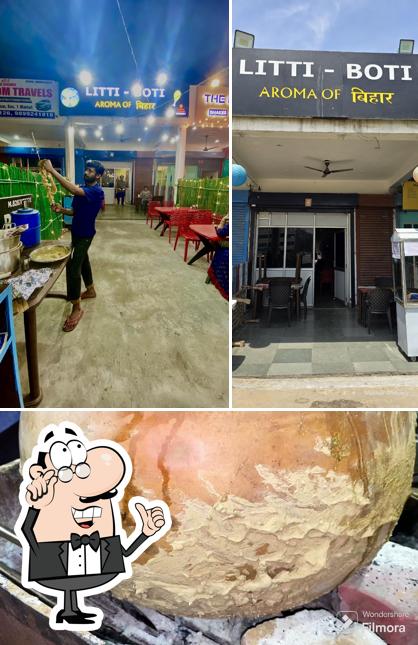 Among various things one can find interior and food at Litti-Boti