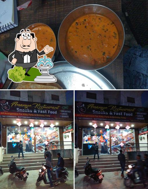 The restaurant's exterior and food