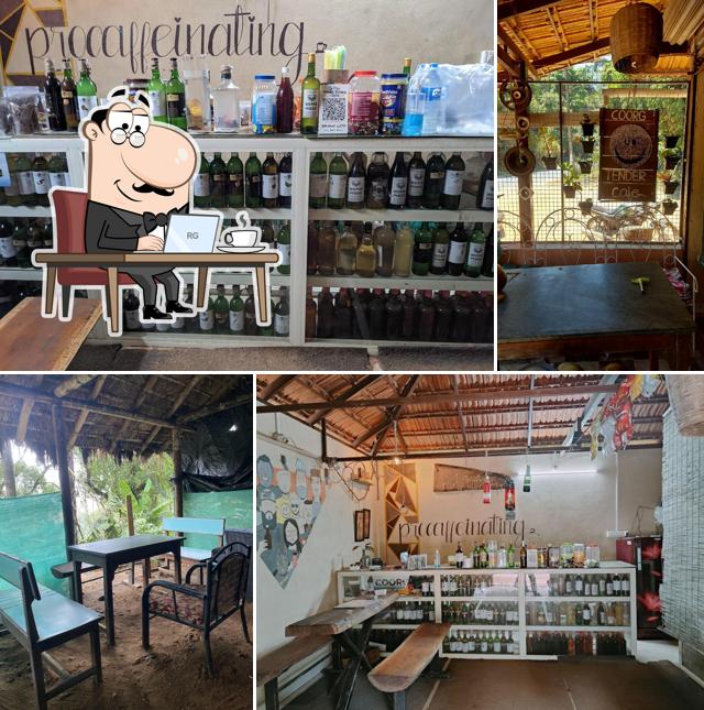 Take a seat at one of the tables at Coorg Tender Cafe