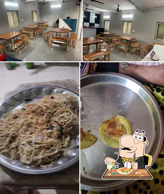 This is the picture showing food and interior at Hotel Amrutham