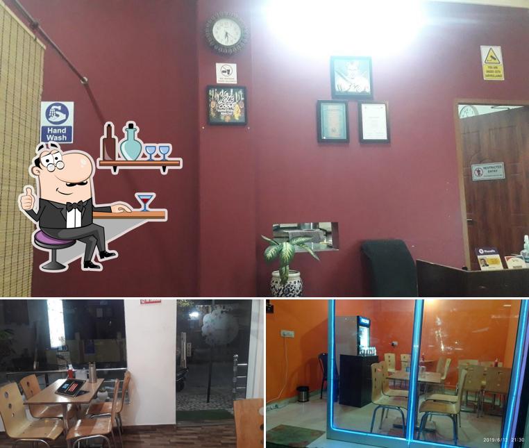 The restaurant's interior and food