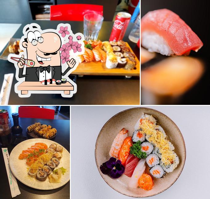 Rolos de sushi são servidos no Shakkai Sushi