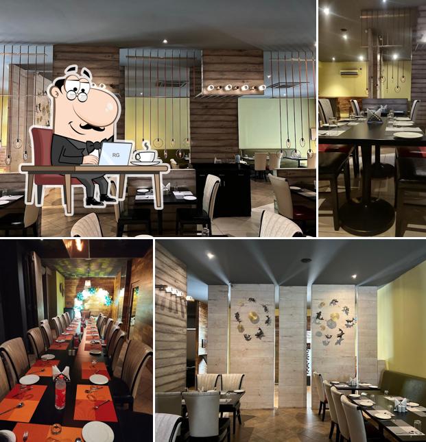 Take a seat at one of the tables at Firewater Restaurant and Banquets