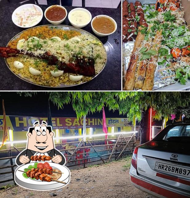 This is the picture showing food and exterior at Hotel Sachin