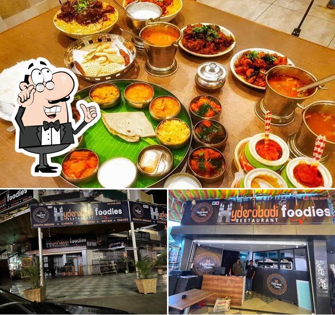 The photo of interior and food at Hyderabadi foodies