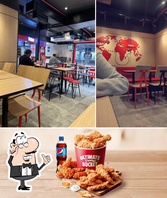 Among various things one can find interior and beverage at KFC