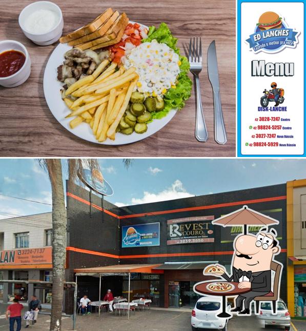 Esta é a imagem mostrando exterior e comida no Ed Lanches