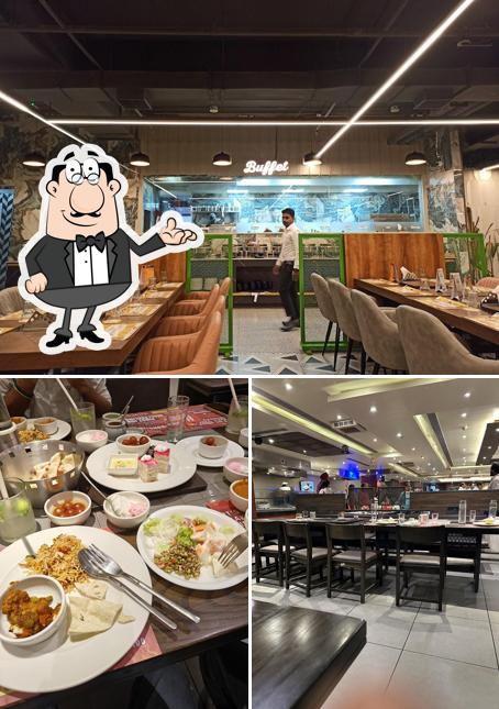 The restaurant's interior and food