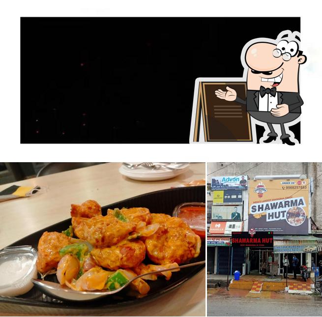 The photo of exterior and food at Shawarma Hut