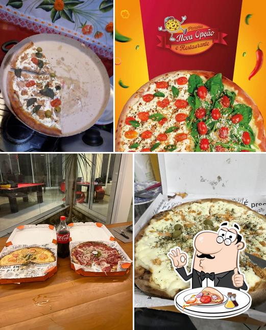 Experimente pizza no Pizzaria Nova Opção