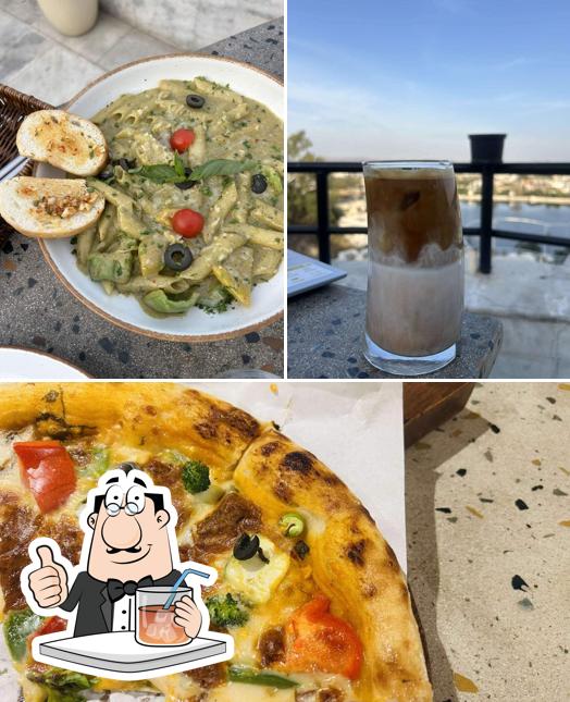 The restaurant's drink and pizza