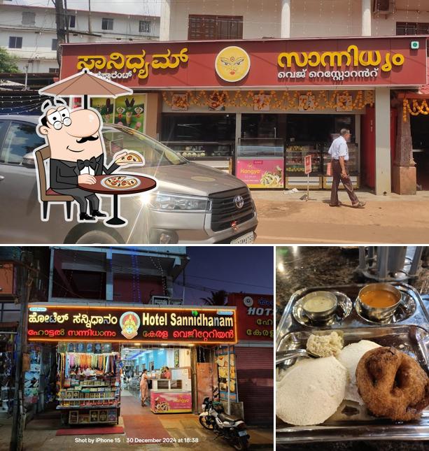 Take a look at the photo displaying exterior and food at HOTEL SANNIDHYAM