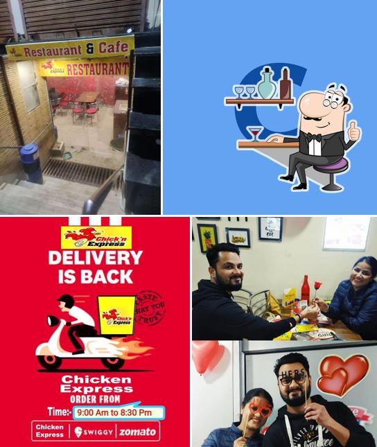 Take a seat at one of the tables at Chick'n Express