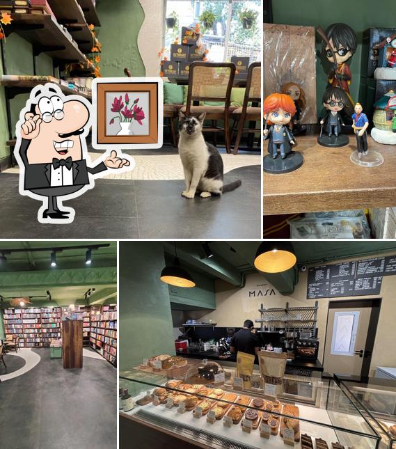 Take a seat at one of the tables at Fictionary Bookstore & Cafe