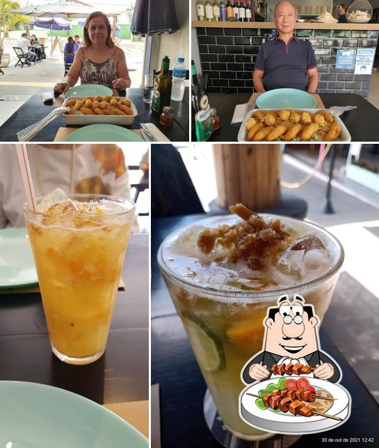 A ilustração da comida e bebida no Praiano Bar Atibaia - Drinks & Frutos do Mar