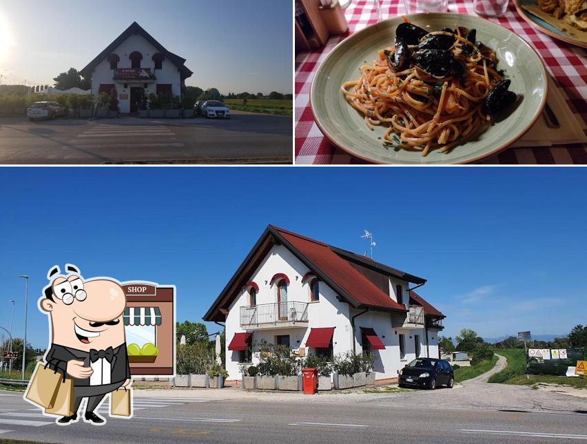 La esterno e cibo del ristorante