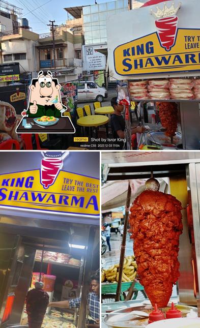 Take a look at the photo displaying food and exterior at King Shawarma
