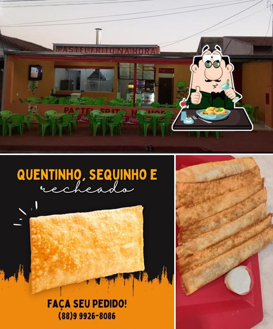 A imagem da comida e interior no Pastelaria da Cris