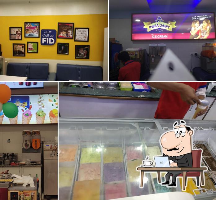 Take a seat at one of the tables at Fun India Dairy