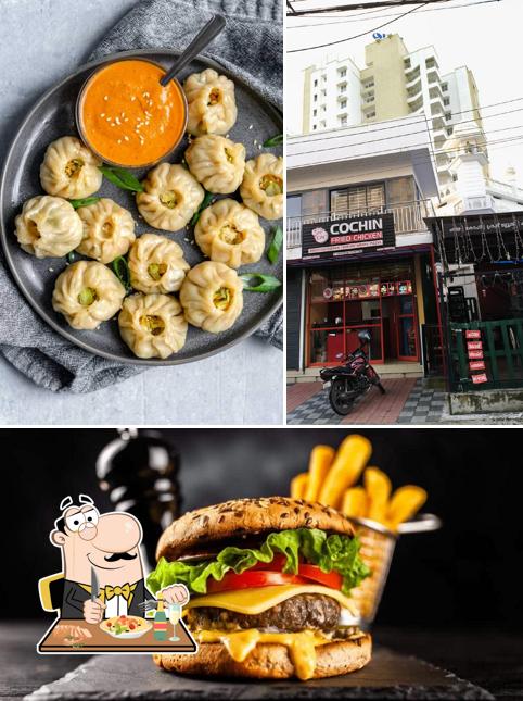 This is the picture displaying food and exterior at Cochin fried chicken