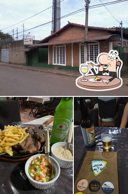 Esta é a ilustração ilustrando comida e exterior no Bar E Pizzaria .Com Amigos