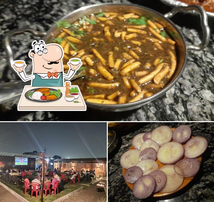 The image of food and interior at SK family restaurant & lawns