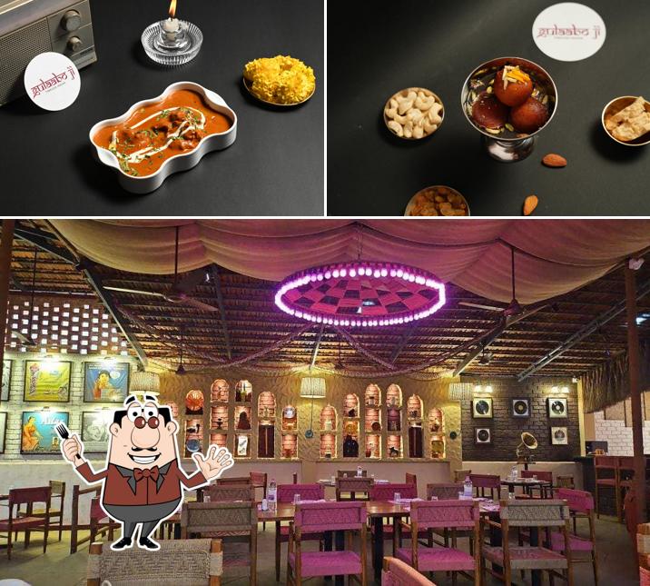 Check out the picture showing food and interior at Gulaabo Ji