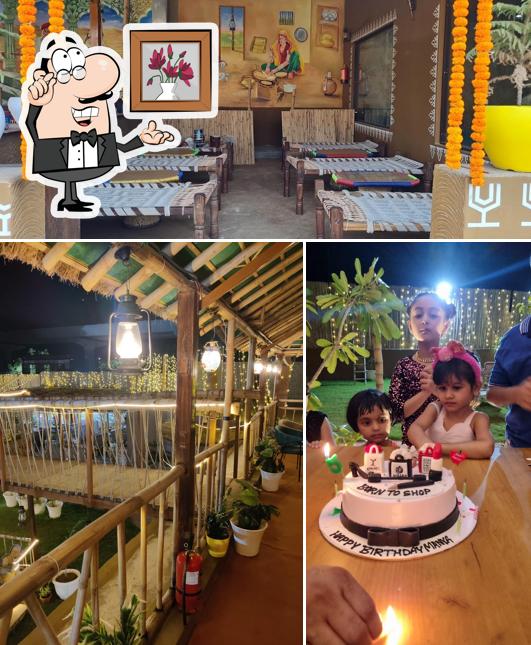 This is the photo depicting interior and dessert at Sarpanch Bagh - A Modern Village Restaurant