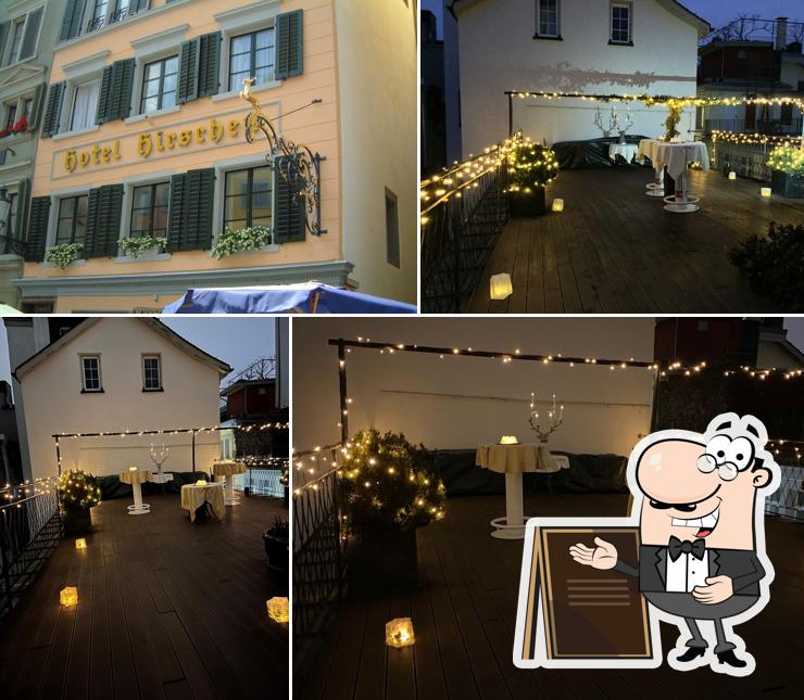 Puoi goderti l'aria fresca da seduto all'esterno di Hirschen