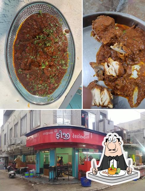 Take a look at the picture showing food and exterior at Fauji Restaurant (Dhorajiwala)