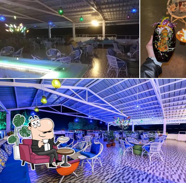 The restaurant's interior and food