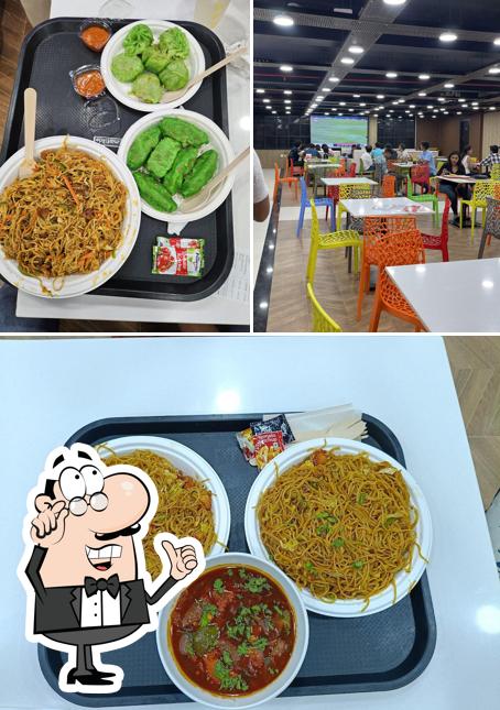 The restaurant's interior and food