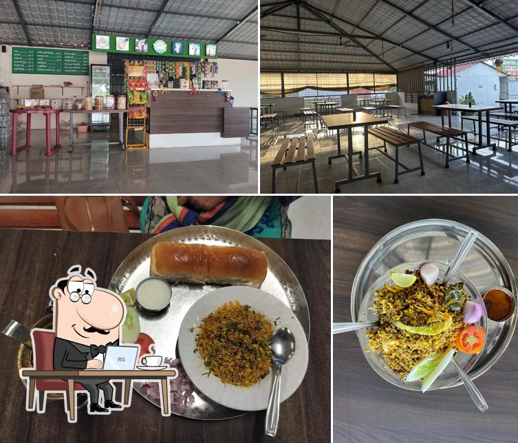 This is the picture showing interior and food at SOMESHWAR BHEL AND MISAL