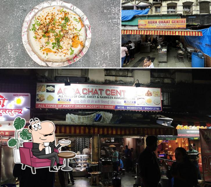 This is the picture displaying interior and food at Agra Chat Centre