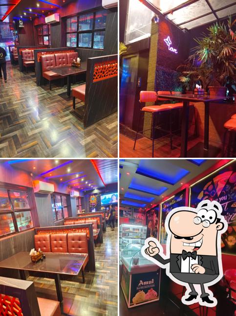 Take a seat at one of the tables at the hub cafe and restaurant