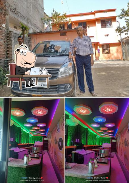 This is the picture depicting interior and exterior at Coffe shop