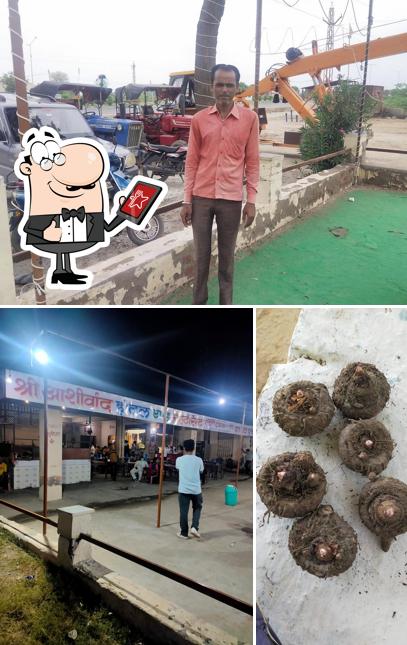 This is the picture depicting exterior and food at Hotel Aashirwad