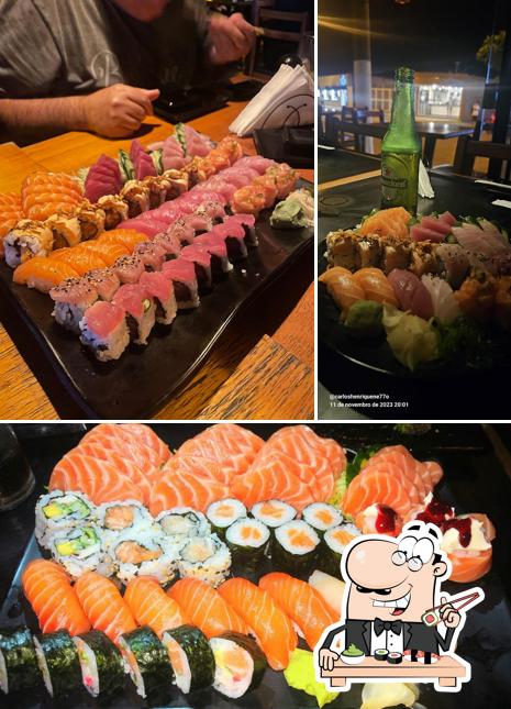 Rolos de sushi são servidos no Take Restaurante Japonês