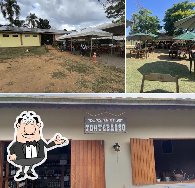 Sente em uma das mesas no Sítio Fontebasso