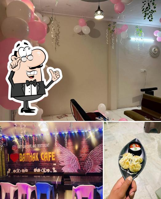 The restaurant's interior and food