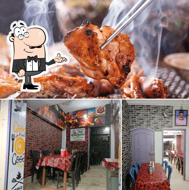 This is the image depicting interior and food at Guna's Spicy Kitchen
