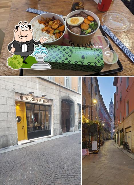 Questa è la immagine che presenta la esterno e cibo di Noodles&Sushi