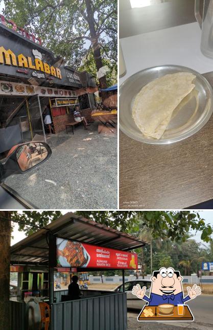 Among different things one can find food and exterior at Hotel Malabar