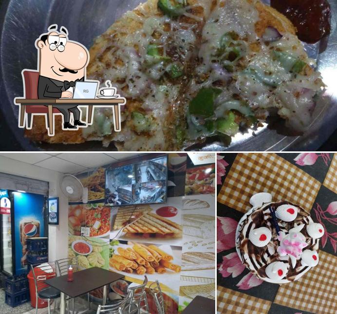 The restaurant's interior and pizza
