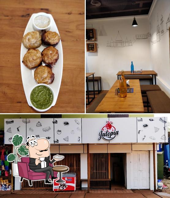 The restaurant's interior and food