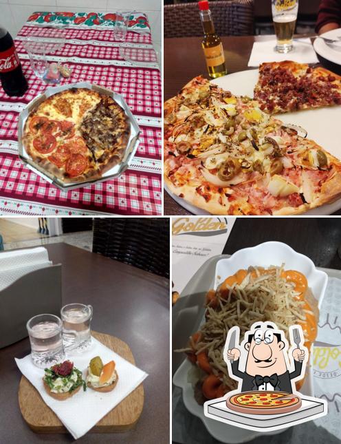 Escolha pizza no Golden Restaurante e Pizzaria