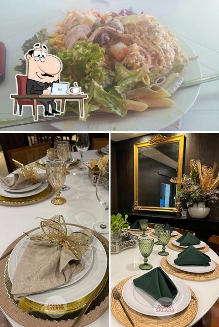 Esta é a ilustração ilustrando interior e comida a Donna Salada