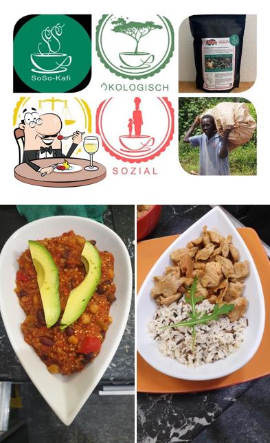 Tra le diverse cose da SoSo-Café si possono trovare la cibo e esterno